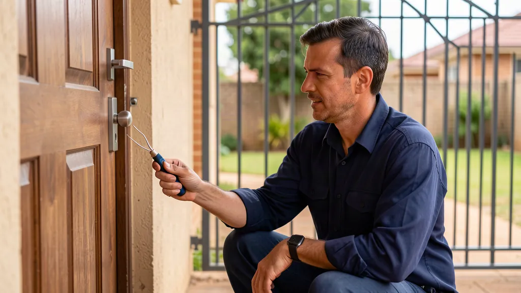 Locksmith technician opening a residential door lock without damage in Boksburg